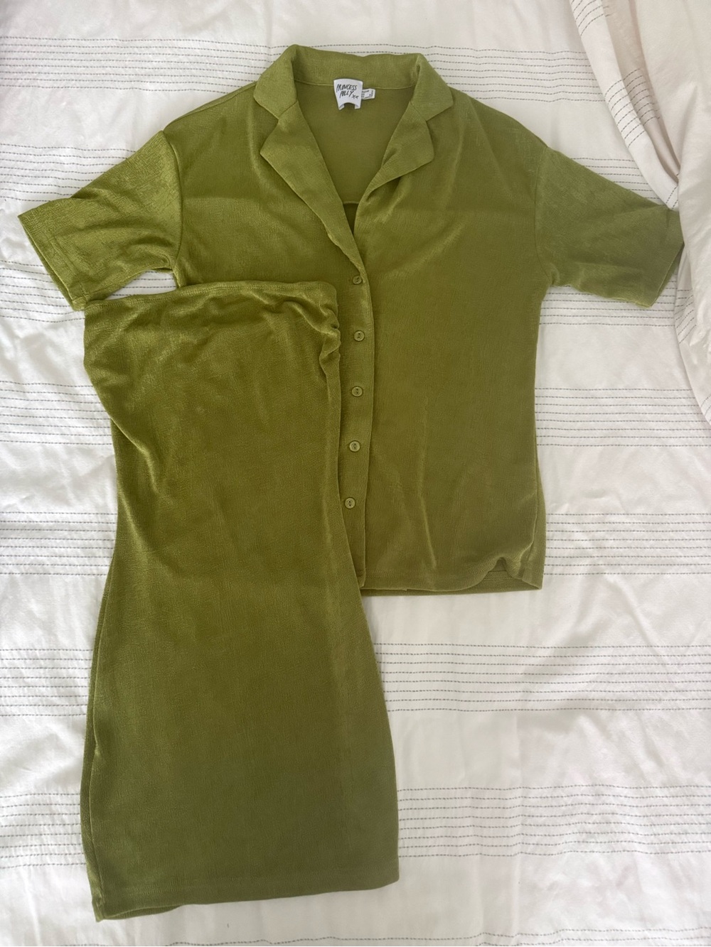 Princess Polly olive green strapless dress and matching top set